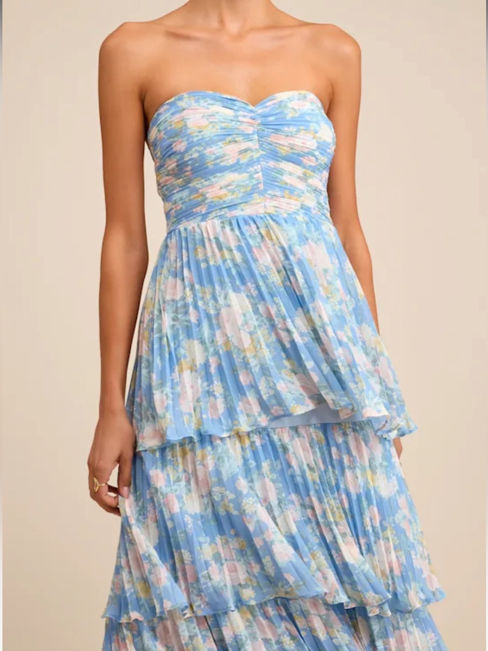 Lulus Seriously Sensational Blue Floral Strapless Tiered Maxi Dress - Size M - Picture 6 of 6